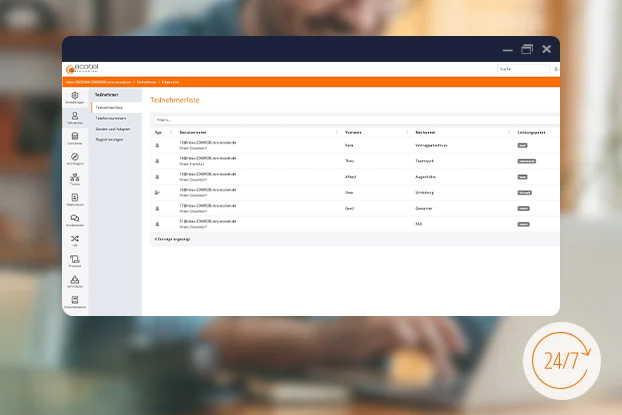 Screenshot des ecotel cloud.phone SelfCare-Portals zur Verwaltung einer Teilnehmerliste